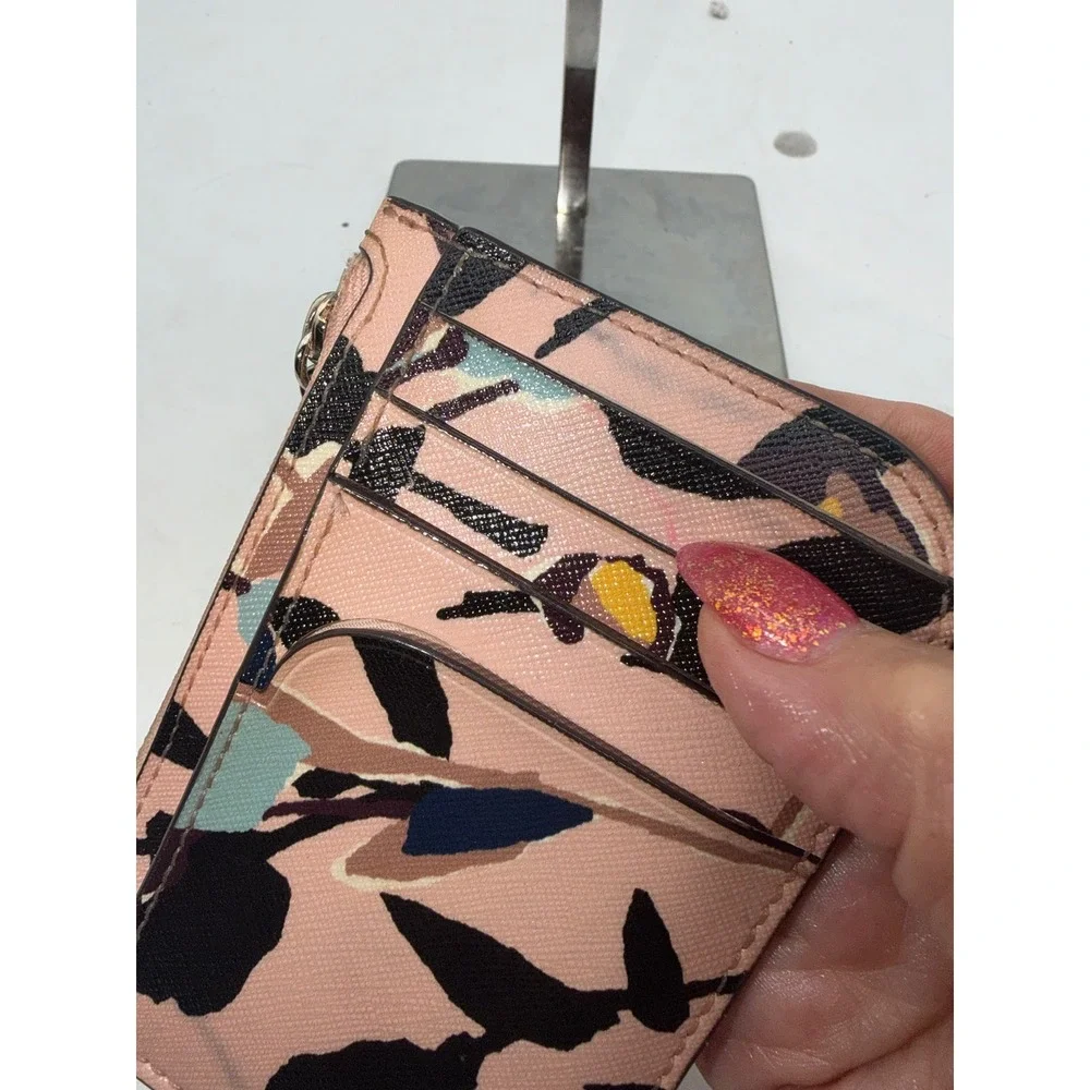 Kate Spade New York Floral Saffiano Leather Zip Card Case Wallet Pink Multi - Picture 5 of 7
